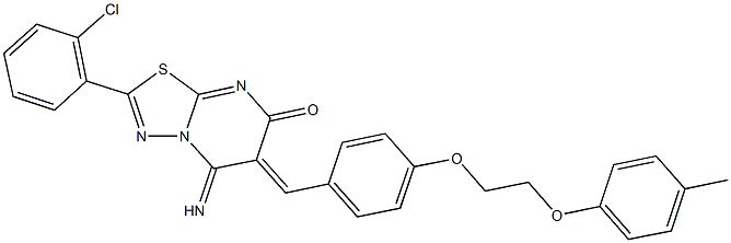 2-(2-chlorophenyl)-5-imino-6-{4-[2-(4-methylphenoxy)ethoxy]benzylidene}-5,6-dihydro-7H-[1,3,4]thiadiazolo[3,2-a]pyrimidin-7-one,,结构式