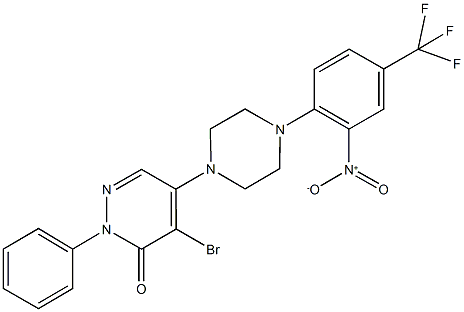 4-bromo-5-{4-[2-nitro-4-(trifluoromethyl)phenyl]-1-piperazinyl}-2-phenyl-3(2H)-pyridazinone,,结构式