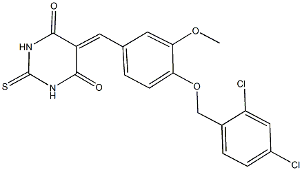 5-{4-[(2,4-dichlorobenzyl)oxy]-3-methoxybenzylidene}-2-thioxodihydro-4,6(1H,5H)-pyrimidinedione Structure