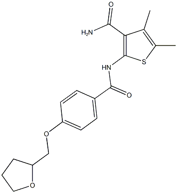 4,5-dimethyl-2-{[4-(tetrahydro-2-furanylmethoxy)benzoyl]amino}-3-thiophenecarboxamide Struktur