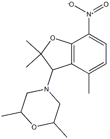 2,6-dimethyl-4-(2,2,4-trimethyl-7-nitro-2,3-dihydro-1-benzofuran-3-yl)morpholine,,结构式