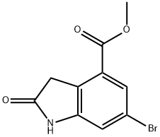 6-ブロモ-2-オキソ-2,3-ジヒドロ-1H-インドール-4-カルボン酸メチル 化学構造式