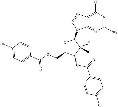 9-[(2R)-3,5-bis-O-(4-Chlorobenzoyl)-2-deoxy-2-fluoro-2-Methyl-b-D-erythro-pentofuranosyl]-6-chloro-9H-purin-2-aMine Structure