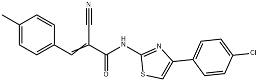 (2E)-N-[4-(4-chlorophenyl)-1,3-thiazol-2-yl]-2-cyano-3-(4-methylphenyl)prop-2-enamide 化学構造式