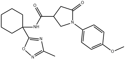 1-(4-メトキシフェニル)-N-[1-(3-メチル-1,2,4-オキサジアゾール-5-イル)シクロヘキシル]-5-オキソピロリジン-3-カルボキサミド 化学構造式