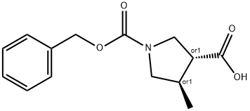 trans-1-[(benzyloxy)carbonyl]-4-methylpyrrolidine-3-carboxylic acid 化学構造式