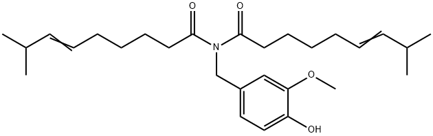 (6Z)-N-[(4-hydroxy-3-methoxyphenyl)methyl]-8-methyl-N-[(6Z)-8-methylnon-6-enoyl]non-6-enamide 化学構造式