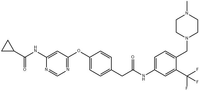 N-(6-{4-[({4-[(4-メチルピペラジン-1-イル)メチル]-3-(トリフルオロメチル)フェニル}カルバモイル)メチル]フェノキシ}ピリミジン-4-イル)シクロプロパンカルボキサミド