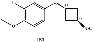 CyclobutanaMine, 3-(3-fluoro-4-Methoxyphenoxy)-, hydrochloride (1:1), trans- Struktur