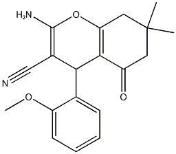 2-amino-4-(2-methoxyphenyl)-7,7-dimethyl-5-oxo-5,6,7,8-tetrahydro-4H-chromene-3-carbonitrile 化学構造式