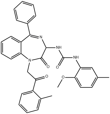 1-(2-methoxy-5-methylphenyl)-3-{1-[2-(2-methylphenyl)-2-oxoethyl]-2-oxo-5-phenyl-2,3-dihydro-1H-1,4-benzodiazepin-3-yl}urea 化学構造式