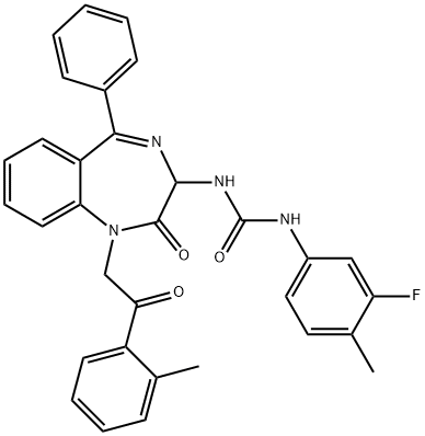 1-(3-fluoro-4-methylphenyl)-3-{1-[2-(2-methylphenyl)-2-oxoethyl]-2-oxo-5-phenyl-2,3-dihydro-1H-1,4-benzodiazepin-3-yl}urea 结构式