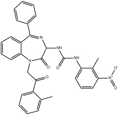 1-(2-methyl-3-nitrophenyl)-3-{1-[2-(2-methylphenyl)-2-oxoethyl]-2-oxo-5-phenyl-2,3-dihydro-1H-1,4-benzodiazepin-3-yl}urea 化学構造式