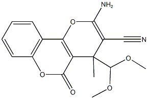 2-amino-4-(dimethoxymethyl)-4-methyl-5-oxo-4H,5H-pyrano[3,2-c]chromene-3-carbonitrile Structure