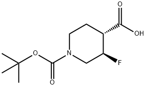 (3,4)-Trans-1-(tert-butoxycarbonyl)-3-fluoropiperidine-4-carboxylic acid raceMate Struktur