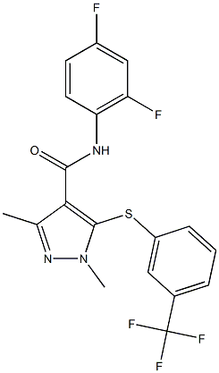 N-(2,4-difluorophenyl)-1,3-dimethyl-5-{[3-(trifluoromethyl)phenyl]sulfanyl}-1H-pyrazole-4-carboxamide,,结构式