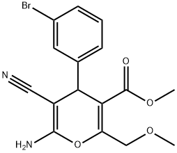 methyl 6-amino-4-(3-bromophenyl)-5-cyano-2-(methoxymethyl)-4H-pyran-3-carboxylate,305866-18-6,结构式