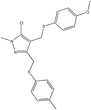 5-chloro-4-{[(4-methoxyphenyl)sulfanyl]methyl}-1-methyl-3-{[(4-methylphenyl)sulfanyl]methyl}-1H-pyrazole,,结构式