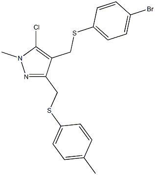 4-{[(4-bromophenyl)sulfanyl]methyl}-5-chloro-1-methyl-3-{[(4-methylphenyl)sulfanyl]methyl}-1H-pyrazole,,结构式