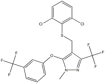 4-{[(2,6-dichlorophenyl)sulfanyl]methyl}-1-methyl-3-(trifluoromethyl)-5-[3-(trifluoromethyl)phenoxy]-1H-pyrazole,,结构式