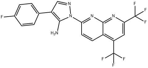 1H-Pyrazol-5-amine,1-[5,7-bis(trifluoromethyl)-1,8-naphthyridin-2-yl]-4-(4-fluorophenyl)-(9CI) 结构式