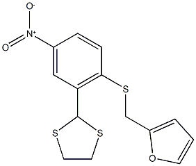 2-({[2-(1,3-dithiolan-2-yl)-4-nitrophenyl]sulfanyl}methyl)furan 化学構造式