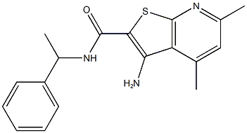 3-amino-4,6-dimethyl-N-(1-phenylethyl)thieno[2,3-b]pyridine-2-carboxamide 化学構造式