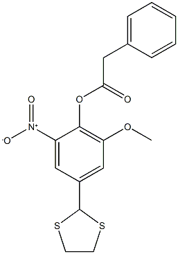 4-(1,3-dithiolan-2-yl)-2-methoxy-6-nitrophenyl 2-phenylacetate Struktur