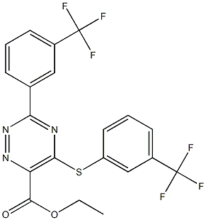 ethyl 3-[3-(trifluoromethyl)phenyl]-5-{[3-(trifluoromethyl)phenyl]sulfanyl}-1,2,4-triazine-6-carboxylate Struktur
