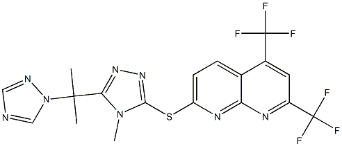 1,8-Naphthyridine,7-[[4-methyl-5-[1-methyl-1-(1H-1,2,4-triazol-1-yl)ethyl]-4H-1,2,4-triazol-3-yl]thio]-2,4-bis(trifluoromethyl)-(9CI) 结构式