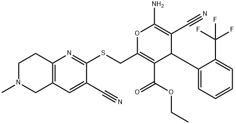 340817-61-0 ethyl 6-amino-5-cyano-2-{[(3-cyano-6-methyl-5,6,7,8-tetrahydro[1,6]naphthyridin-2-yl)sulfanyl]methyl}-4-[2-(trifluoromethyl)phenyl]-4H-pyran-3-carboxylate