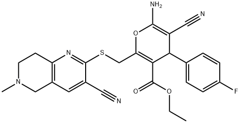ethyl 6-amino-5-cyano-2-{[(3-cyano-6-methyl-5,6,7,8-tetrahydro[1,6]naphthyridin-2-yl)sulfanyl]methyl}-4-(4-fluorophenyl)-4H-pyran-3-carboxylate Structure
