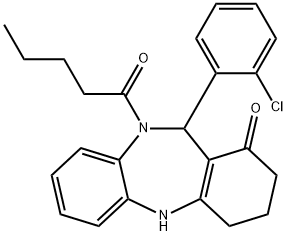 11-(2-クロロフェニル)-10-ペンタノイル-2,3,4,5,10,11-ヘキサヒドロ-1H-ジベンゾ[b,e][1,4]ジアゼピン-1-オン 化学構造式