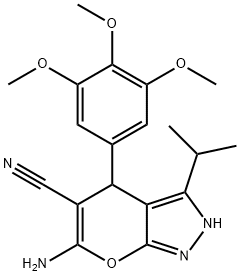 6-amino-3-(propan-2-yl)-4-(3,4,5-trimethoxyphenyl)-2H,4H-pyrano[2,3-c]pyrazole-5-carbonitrile Structure