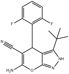 6-amino-3-tert-butyl-4-(2,6-difluorophenyl)-2H,4H-pyrano[2,3-c]pyrazole-5-carbonitrile Structure