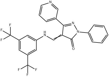 (4Z)-4-({[3,5-bis(trifluoromethyl)phenyl]amino}methylidene)-1-phenyl-3-(pyridin-3-yl)-4,5-dihydro-1H-pyrazol-5-one,400083-46-7,结构式