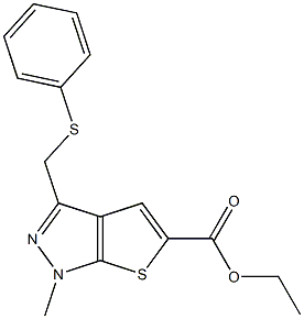 ethyl 1-methyl-3-[(phenylsulfanyl)methyl]-1H-thieno[2,3-c]pyrazole-5-carboxylate,,结构式