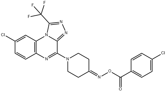 {1-[8-chloro-1-(trifluoromethyl)-[1,2,4]triazolo[4,3-a]quinoxalin-4-yl]piperidin-4-ylidene}amino 4-chlorobenzoate Structure
