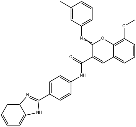 (2Z)-N-[4-(1H-1,3-benzodiazol-2-yl)phenyl]-8-methoxy-2-[(3-methylphenyl)imino]-2H-chromene-3-carboxamide 化学構造式