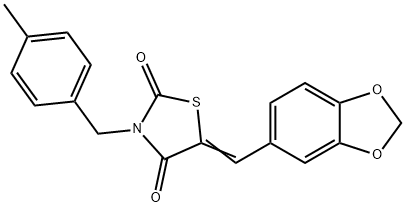 (5E)-5-[(2H-1,3-benzodioxol-5-yl)methylidene]-3-[(4-methylphenyl)methyl]-1,3-thiazolidine-2,4-dione,591729-90-7,结构式