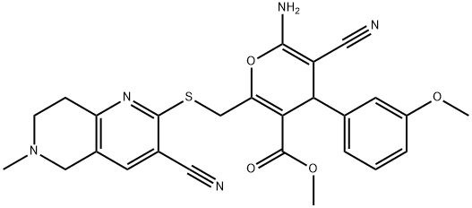 methyl 6-amino-5-cyano-2-{[(3-cyano-6-methyl-5,6,7,8-tetrahydro[1,6]naphthyridin-2-yl)sulfanyl]methyl}-4-(3-methoxyphenyl)-4H-pyran-3-carboxylate,625369-17-7,结构式