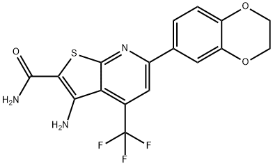 3-amino-6-(2,3-dihydro-1,4-benzodioxin-6-yl)-4-(trifluoromethyl)thieno[2,3-b]pyridine-2-carboxamide Structure