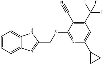 2-[(1H-benzimidazol-2-ylmethyl)sulfanyl]-6-cyclopropyl-4-(trifluoromethyl)nicotinonitrile Structure