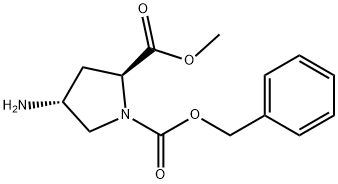 (2S,4R)-4-アミノピロリジン-1,2-ニカルボン酸1-ベンジル2-メチル 化学構造式