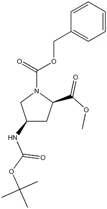 (2R,4R)-4-[[(1,1-ジメチルエトキシ)カルボニル]アミノ]-1,2-ピロリジン二カルボン酸2-メチル1-(フェニルメチル)エステル 化学構造式