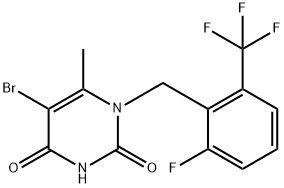 5-溴-1-[2-氟-6-(三氟甲基)苄基]-6-甲基嘧啶-2,4(1H,3H)-二酮,830346-48-0,结构式