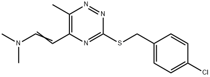 [(E)-2-(3-{[(4-chlorophenyl)methyl]sulfanyl}-6-methyl-1,2,4-triazin-5-yl)ethenyl]dimethylamine Structure