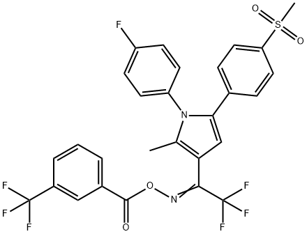 (Z)-{2,2,2-trifluoro-1-[1-(4-fluorophenyl)-5-(4-methanesulfonylphenyl)-2-methyl-1H-pyrrol-3-yl]ethylidene}amino 3-(trifluoromethyl)benzoate|