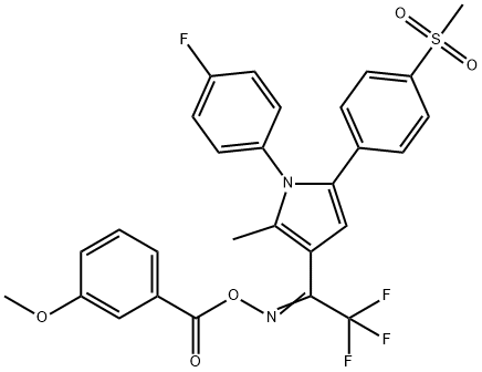 (Z)-{2,2,2-trifluoro-1-[1-(4-fluorophenyl)-5-(4-methanesulfonylphenyl)-2-methyl-1H-pyrrol-3-yl]ethylidene}amino 3-methoxybenzoate|