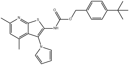 (4-tert-butylphenyl)methyl N-[4,6-dimethyl-3-(1H-pyrrol-1-yl)thieno[2,3-b]pyridin-2-yl]carbamate Structure